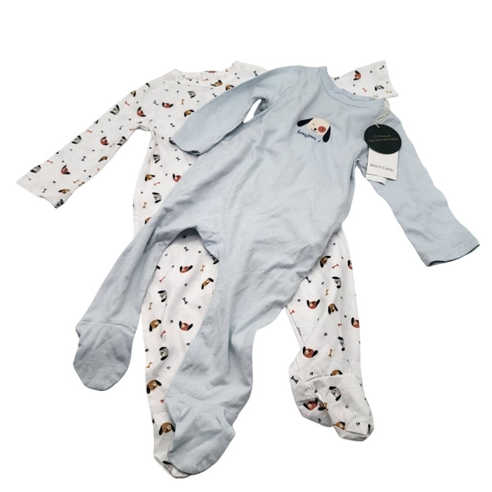 bout'chou Baby 6M Footie Sleeper One Piece Pajamas Puppies Dogs Set of 2 NWT
